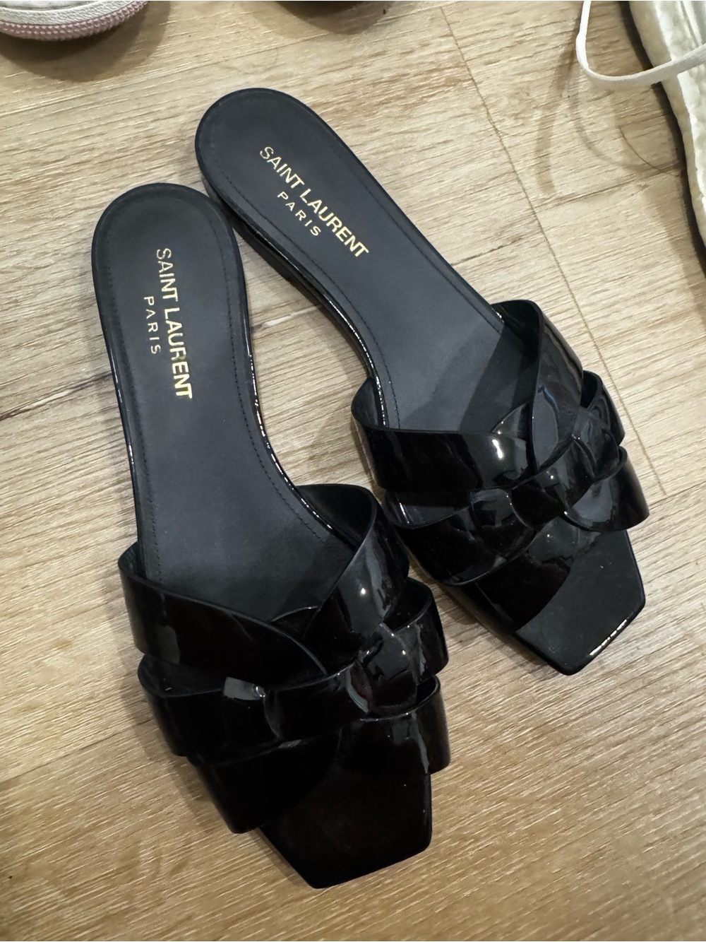 Saint Laurent Black Patent Braided Slide Mules